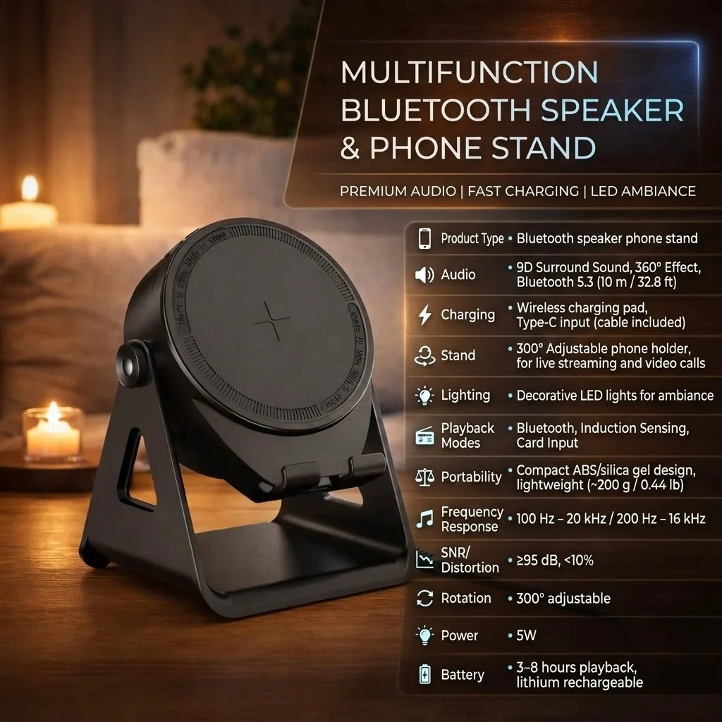 Bluetooth Speaker Phone Stand Wireless Charger Function - Image 3