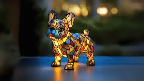 Colorful Stained Glass Dog Lamp Home Decor and Night Lighting - Image 1