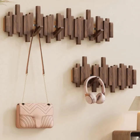 Piano-Style Wooden Coat Rack Elegant Walnut and Beech Design - Image 9
